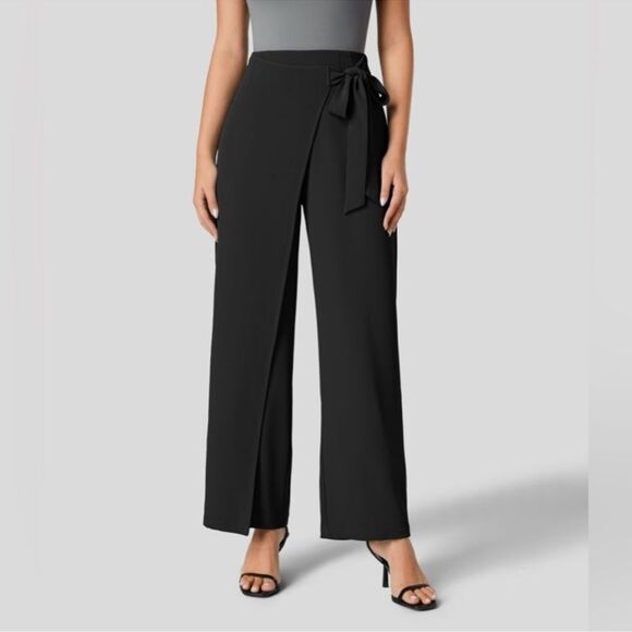 HALARA Pants - Halara Faux Wrap Side Tie Wide Leg Black Pants NEW Size Small